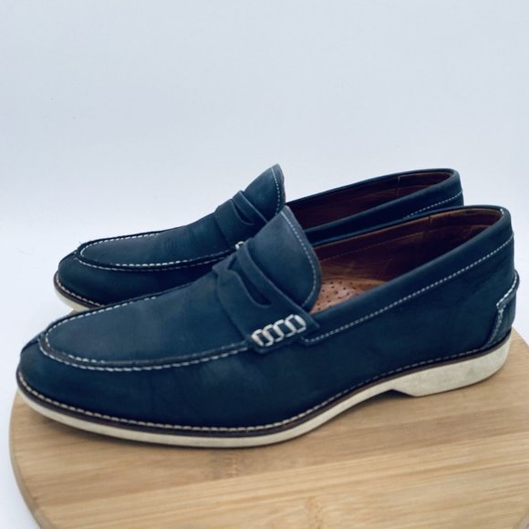 Donald J. Pliner Navy Blue Leather Penny Loafers